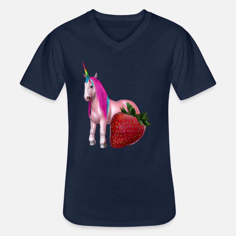 Einhorn mit Erdbeere - Männer-T-Shirt mit V-Ausschnitt - Navy