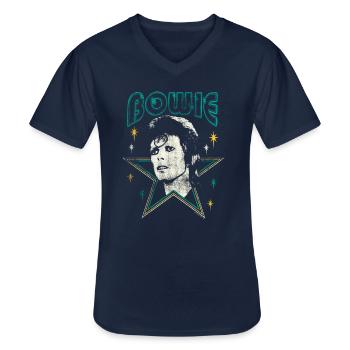 David Bowie Schriftzug Mit Portrait Und Stern - Männer-T-Shirt mit V-Ausschnitt - Navy - Vorne - AI Model Male 178 dark (178cm)