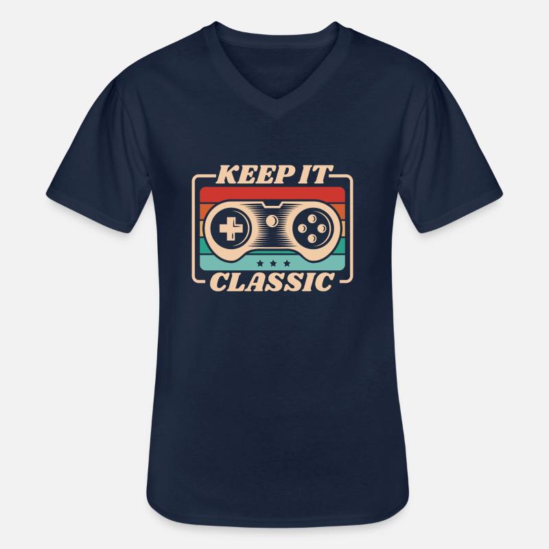 Retro Zocker Sprüche Gaming Geschenk - Männer-T-Shirt mit V-Ausschnitt - Navy