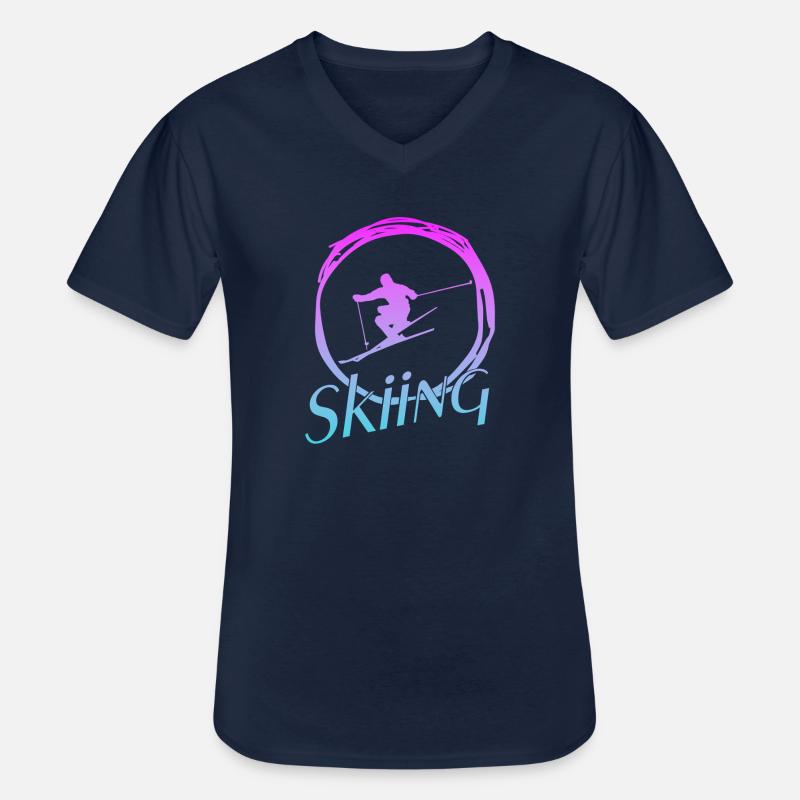 SKIING - Männer-T-Shirt mit V-Ausschnitt - Navy