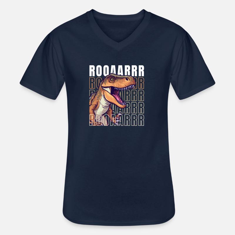 roaring T-Rex - Männer-T-Shirt mit V-Ausschnitt - Navy
