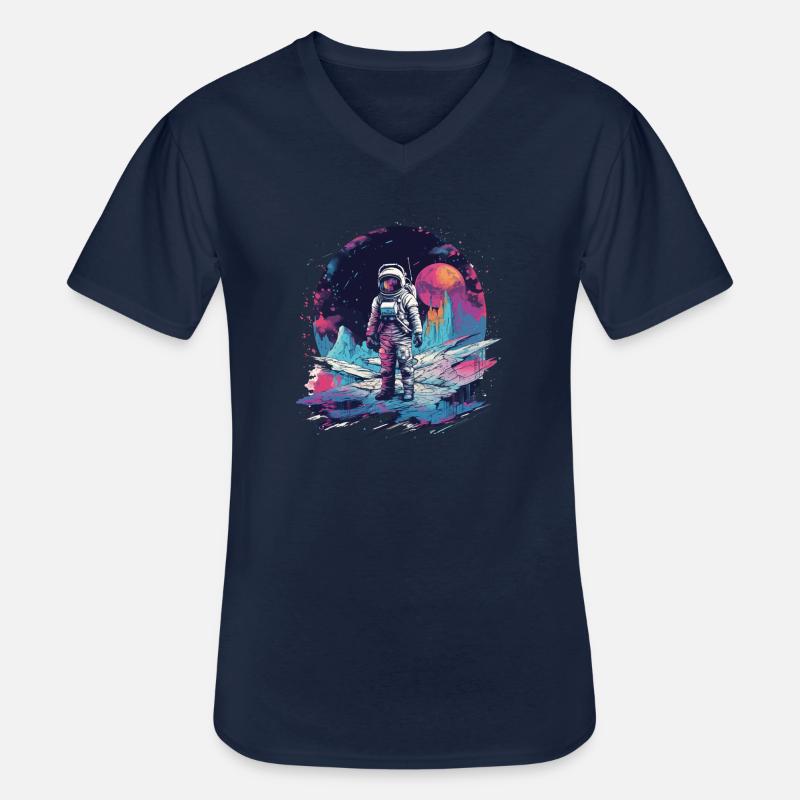 Astronaut auf neuem Planet im Sythwave Retro Style - Männer-T-Shirt mit V-Ausschnitt - Navy