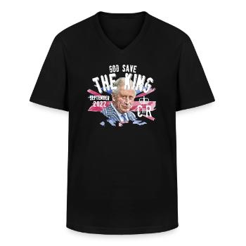 God save the king Charles III - Men's V-Neck T-Shirt - black - Front - AI Model Male 178 dark (178cm)
