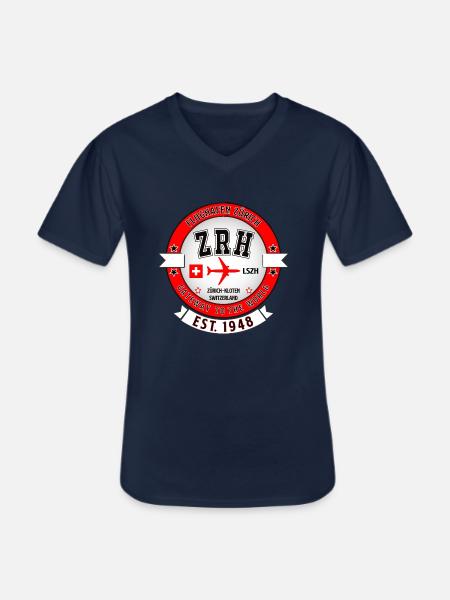 Aéroport ZRH de Zurich Suisse - Design Vintage - T-shirt col V Homme - marine