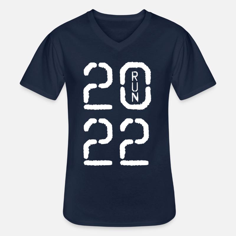 2022 run white - Männer-T-Shirt mit V-Ausschnitt - Navy