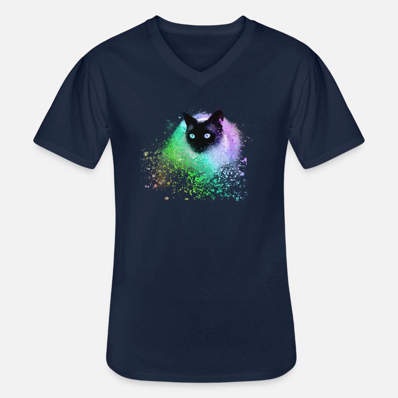 siam katze,bunt,graffit,imalerei kunst,katze,retro - Männer-T-Shirt mit V-Ausschnitt - Navy