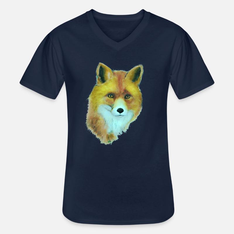 Fuchs - Männer-T-Shirt mit V-Ausschnitt - Navy