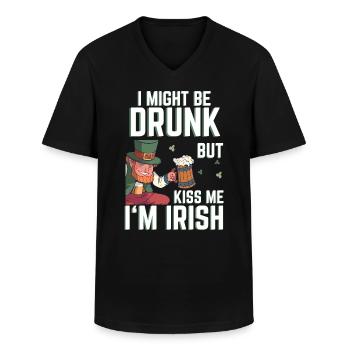 St Patricks Day Saying Kiss me Im Irish Leprechaun - Men's V-Neck T-Shirt - black - Front - AI Model Male 178 dark (178cm)