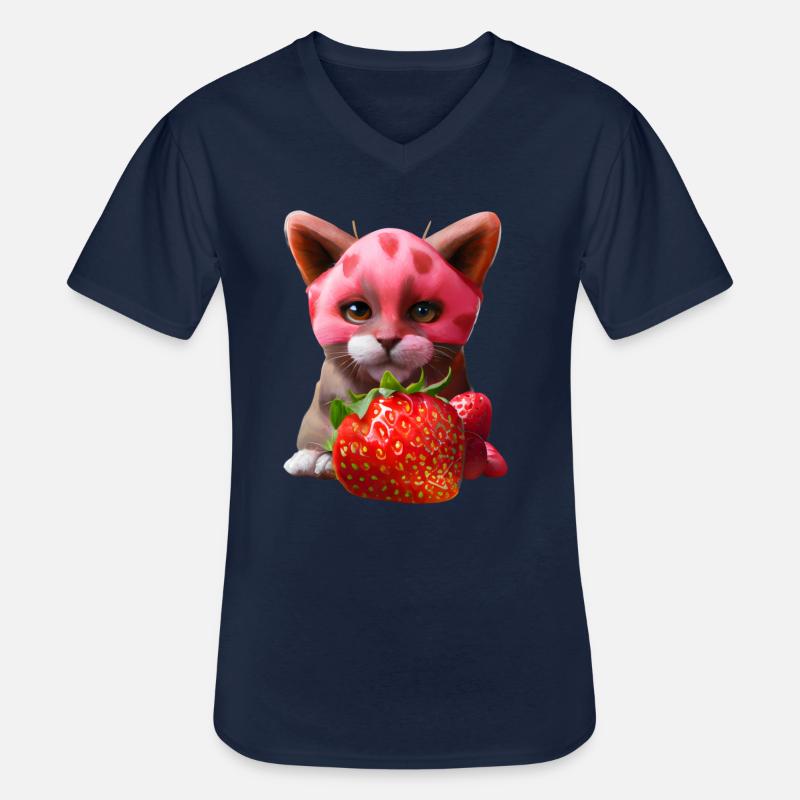 Erdbeerkatze - Männer-T-Shirt mit V-Ausschnitt - Navy