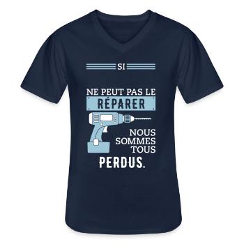 Si ... il ne peut pas réparer, nous sommes perdus - T-shirt col V Homme - marine - Devant - AI Model Male 178 dark (178cm)