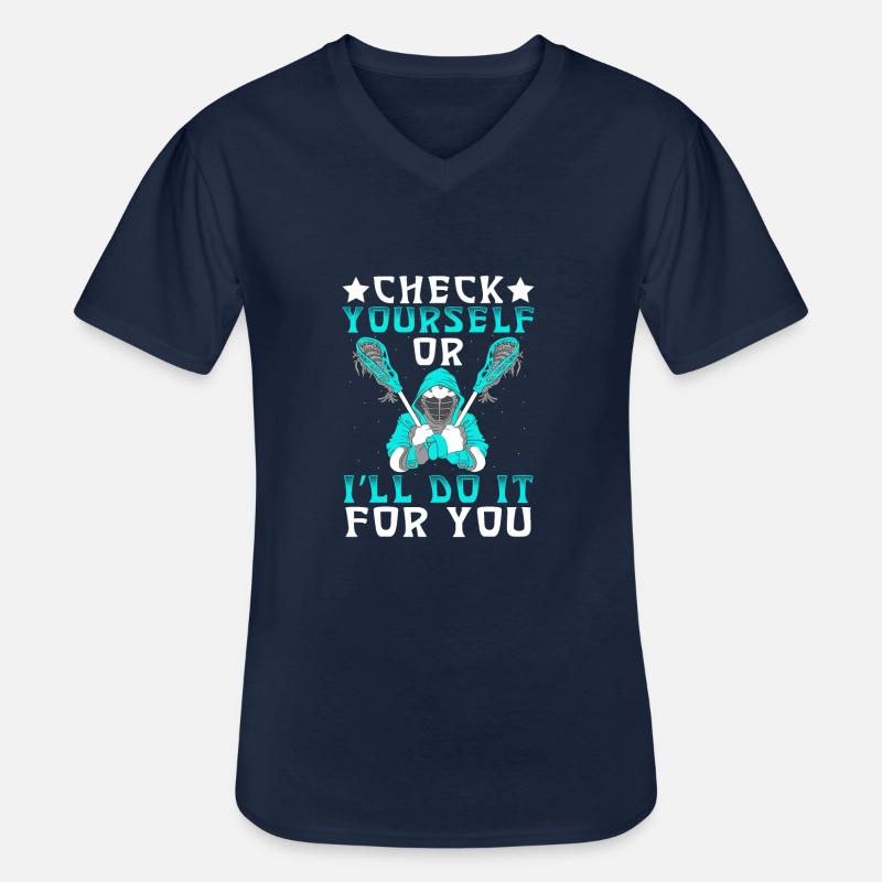 Check Yourself Funny Lacrosse Player - Männer-T-Shirt mit V-Ausschnitt - Navy