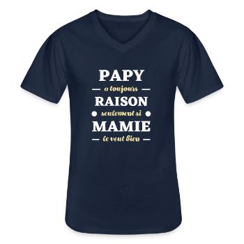papy a toujours raison mamie humour papi drole - T-shirt col V Homme - marine - Devant - AI Model Male 178 dark (178cm)