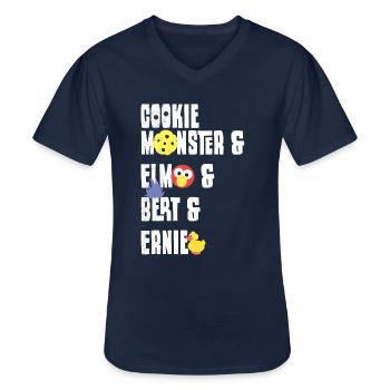 Sesamstraße Cookie Monster, Elmo, Bert, Ernie - Männer-T-Shirt mit V-Ausschnitt - Navy - Vorne - AI Model Male 178 dark (178cm)