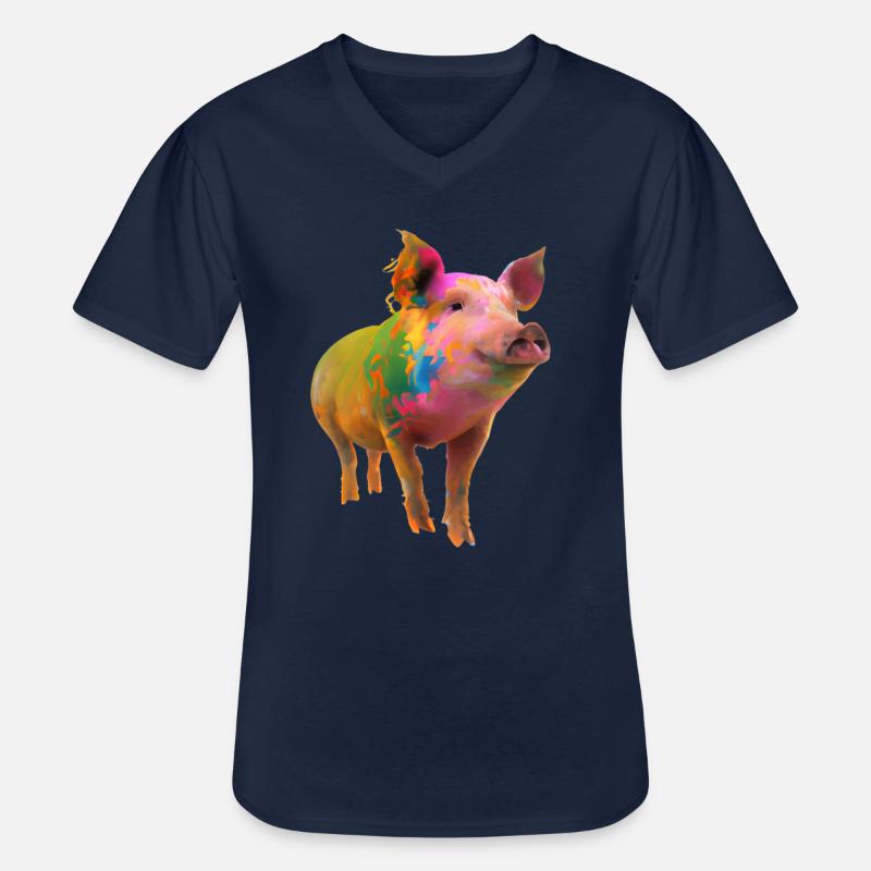 Farbenfrohes Schwein - Männer-T-Shirt mit V-Ausschnitt - Navy