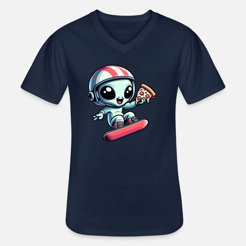 Süßes Comic Alien Snowboard Snowboarder - Männer-T-Shirt mit V-Ausschnitt - Navy
