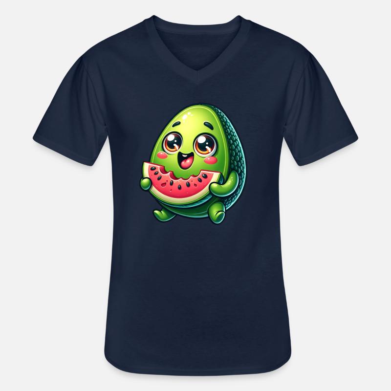 Avocado & Wassermelone Süßes Comic - Männer-T-Shirt mit V-Ausschnitt - Navy
