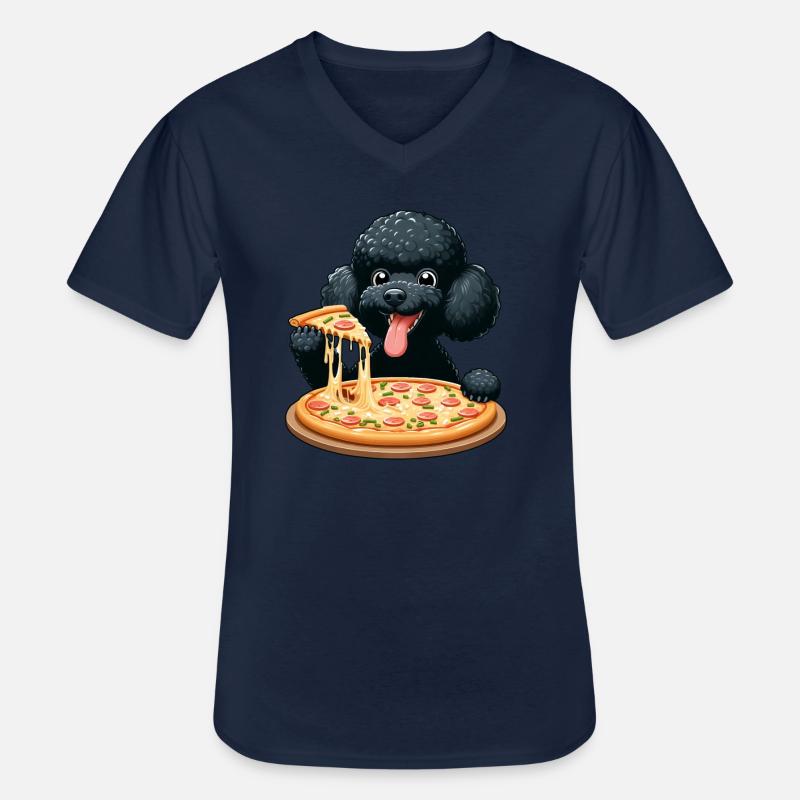 Comic Pudel mit Pizza - Männer-T-Shirt mit V-Ausschnitt - Navy