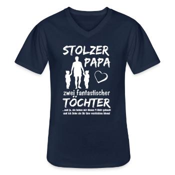 Stolzer Papa zwei Töchter - Männer-T-Shirt mit V-Ausschnitt - Navy - Vorne - AI Model Male 178 dark (178cm)