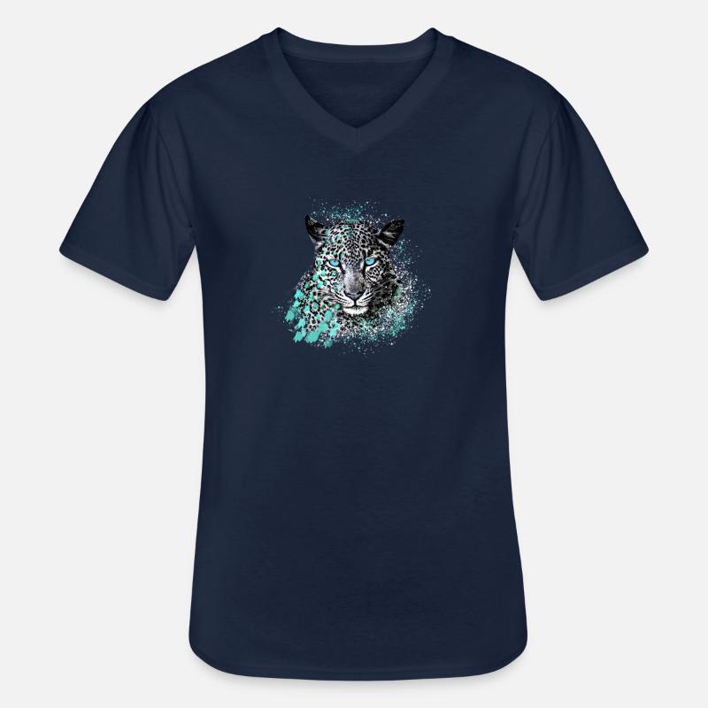 leopard, katze, wildkatze, graffiti, malerei,mint - Männer-T-Shirt mit V-Ausschnitt - Navy
