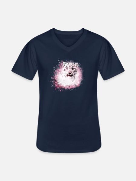 snow leopard,cat,leopard,white,wildcat - Men's V-Neck T-Shirt - navy