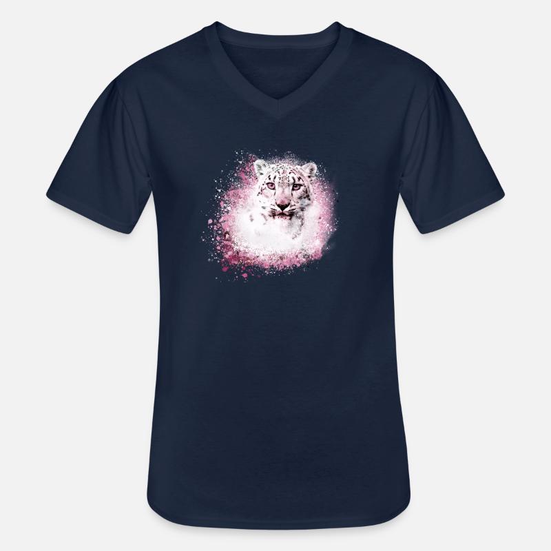 schneeleopard,katze,leopard,weiß,wildkatze - Männer-T-Shirt mit V-Ausschnitt - Navy