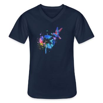 hummingbird,graffiti,painting, flowers,bird,flower,colorful - Men's V-Neck T-Shirt - navy - Front - AI Model Male 178 dark (178cm)