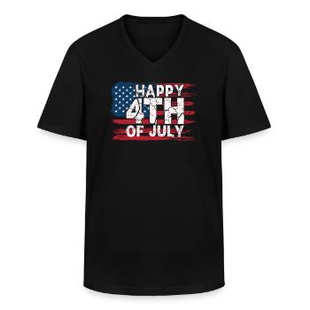 July 4 - Independence Day - Men's V-Neck T-Shirt - black - Front - AI Model Male 178 dark (178cm)
