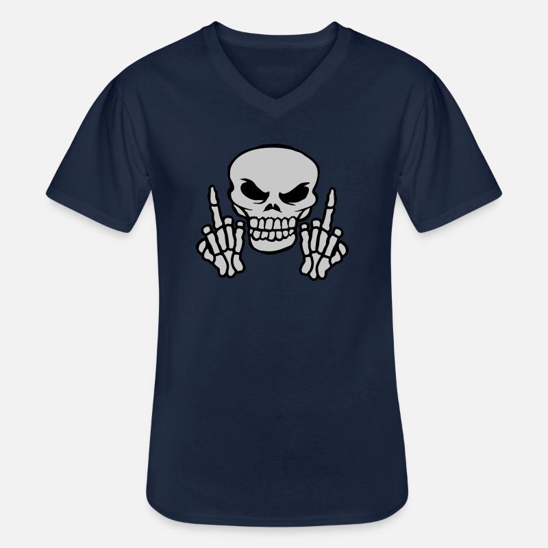 Mittelfinger zeigen böser Schädel - Männer-T-Shirt mit V-Ausschnitt - Navy