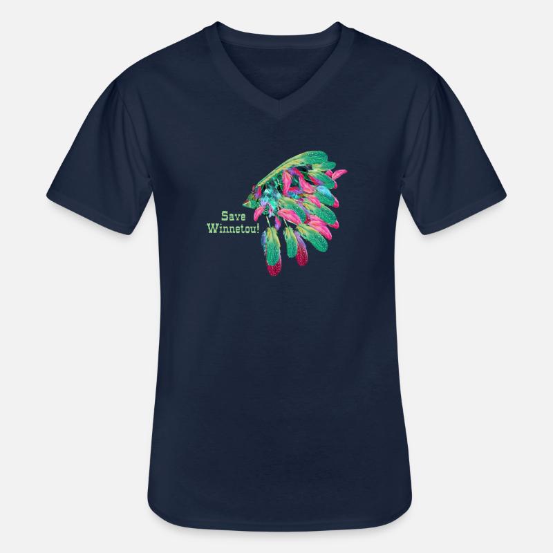 save winnetou,winnetou,indianer,Federn,Häuptling - Männer-T-Shirt mit V-Ausschnitt - Navy