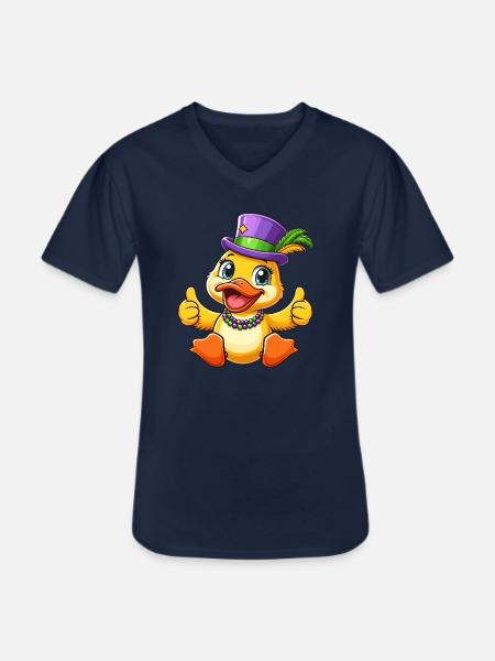 Mardi Gras Duck: Thumbs Up - Men's V-Neck T-Shirt - navy