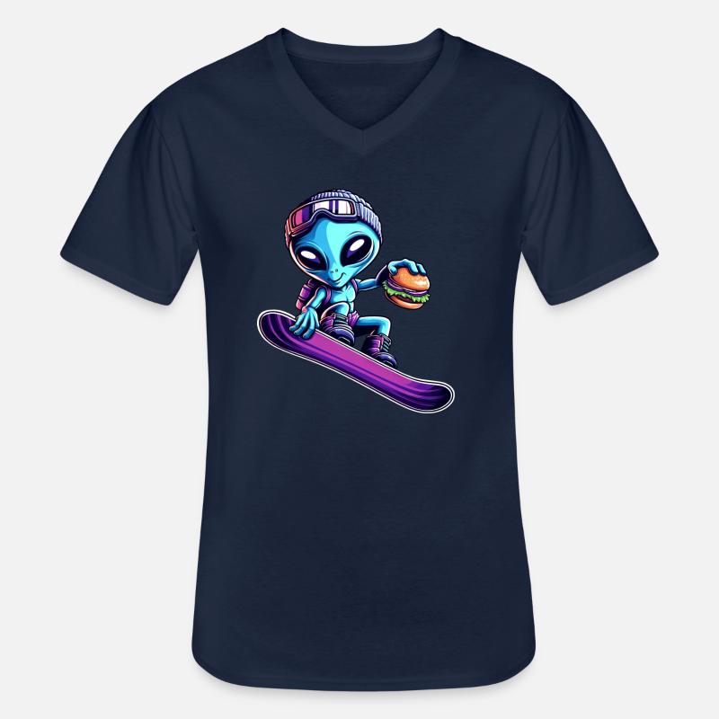 Alien Snowboard Hamburger Abenteuer - Männer-T-Shirt mit V-Ausschnitt - Navy
