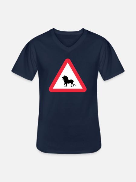Caution Lion Warning - Men's V-Neck T-Shirt - navy