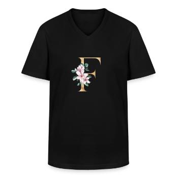 Alphabet F - T-shirt col V Homme - noir - Devant - AI Model Male 178 dark (178cm)