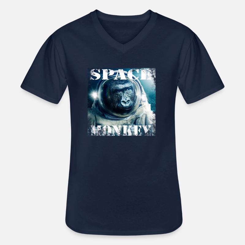 Space Monkey - Männer-T-Shirt mit V-Ausschnitt - Navy