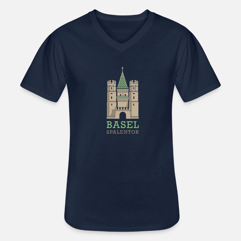 SPALENTOR BASEL - Männer-T-Shirt mit V-Ausschnitt - Navy
