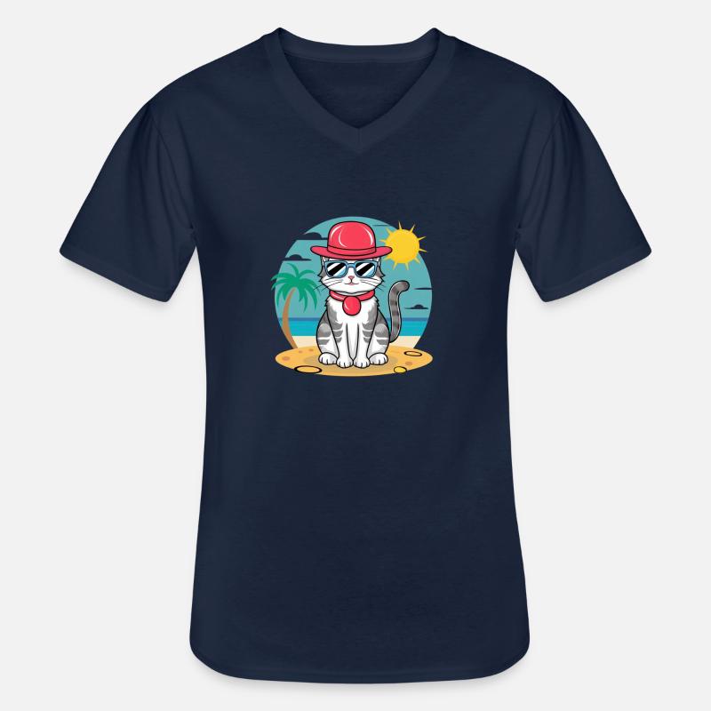 Sommer-Katze - Männer-T-Shirt mit V-Ausschnitt - Navy