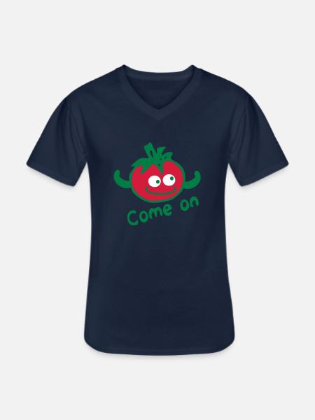 come on txt & red tomato - Men's V-Neck T-Shirt - navy