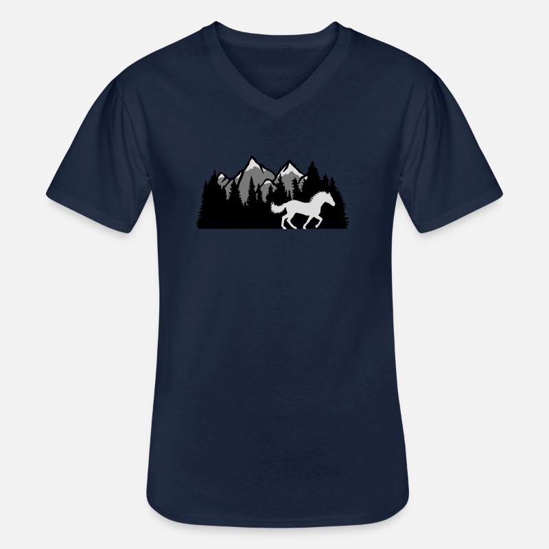 Berge Wald Natur Pferd - Männer-T-Shirt mit V-Ausschnitt - Navy