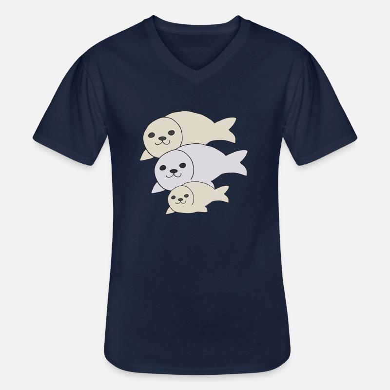 robbe vater mutter kind - Männer-T-Shirt mit V-Ausschnitt - Navy