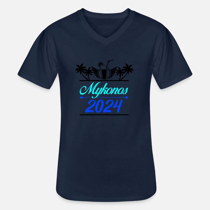 mykonos 2024 - Männer-T-Shirt mit V-Ausschnitt - Navy