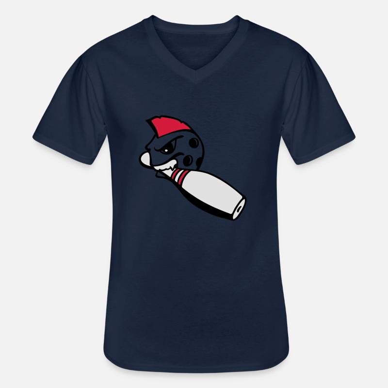 bowlingkugel_mit_pin_3c - Männer-T-Shirt mit V-Ausschnitt - Navy