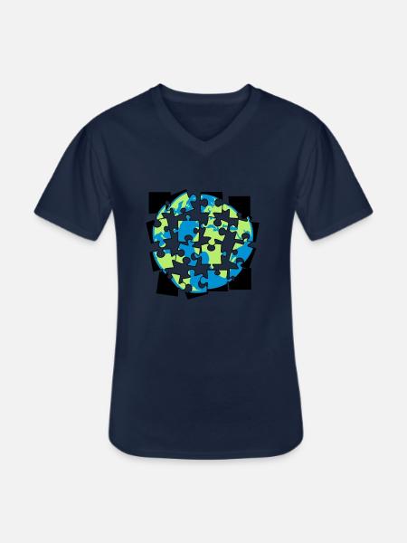 Jorden pussel delar pussel pussel bygga spi - T-shirt med V-ringning herr - marinblå