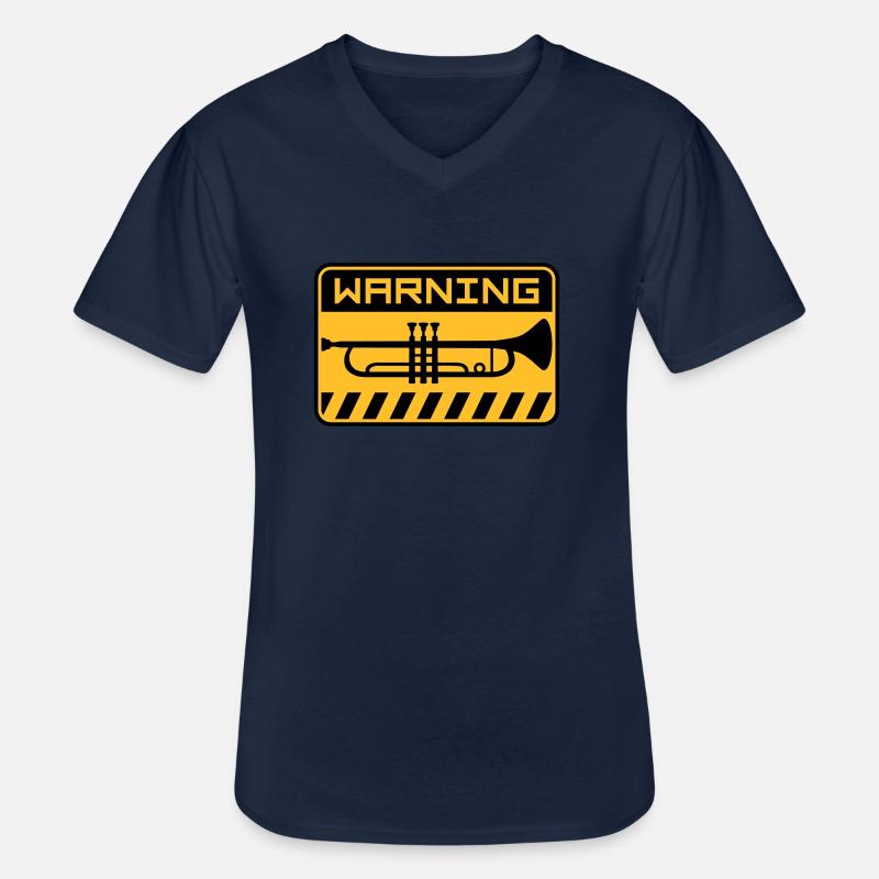 Warning Trompete Musik - Männer-T-Shirt mit V-Ausschnitt - Navy