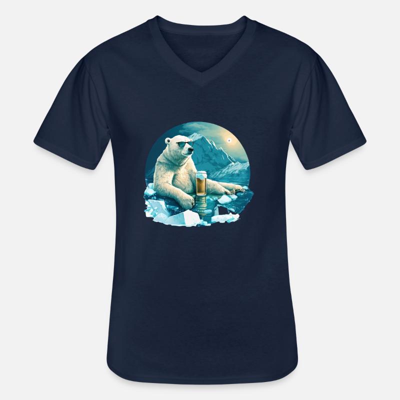 Eisbär chillt mit Bier - Männer-T-Shirt mit V-Ausschnitt - Navy