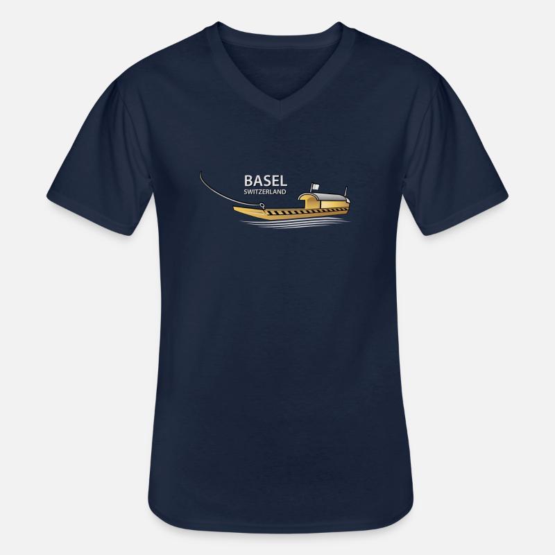FAEHRI SCHIFF BASEL - Männer-T-Shirt mit V-Ausschnitt - Navy