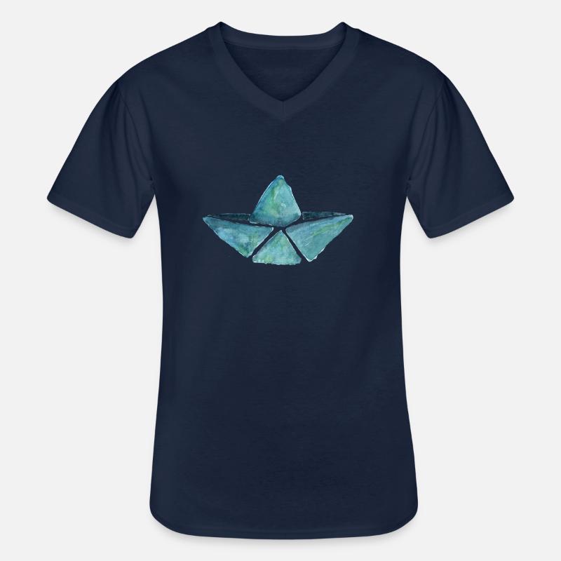 Papierboot Papierschiff Aquarell Maritim Geschenk - Männer-T-Shirt mit V-Ausschnitt - Navy