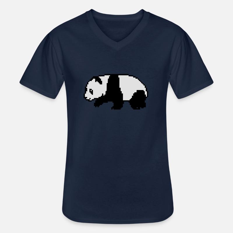 Pixel Panda - Männer-T-Shirt mit V-Ausschnitt - Navy