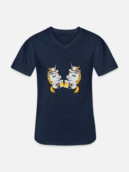 Einhorn Freunde Bier Anstoßen - Männer-T-Shirt mit V-Ausschnitt - Navy