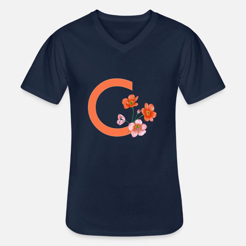C mit Blumen - Männer-T-Shirt mit V-Ausschnitt - Navy