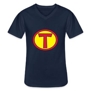 Super, Superheld, Superheldin, Hero, T - Men's V-Neck T-Shirt - navy - Front - AI Model Male 178 dark (178cm)